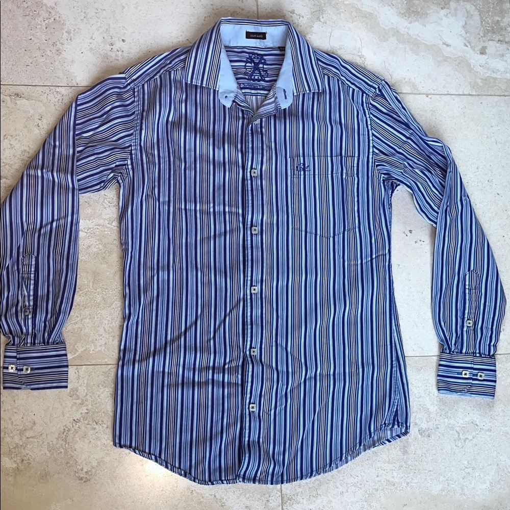 Christian Lacroix Blue and White Striped Oxford Blouse Sz Small